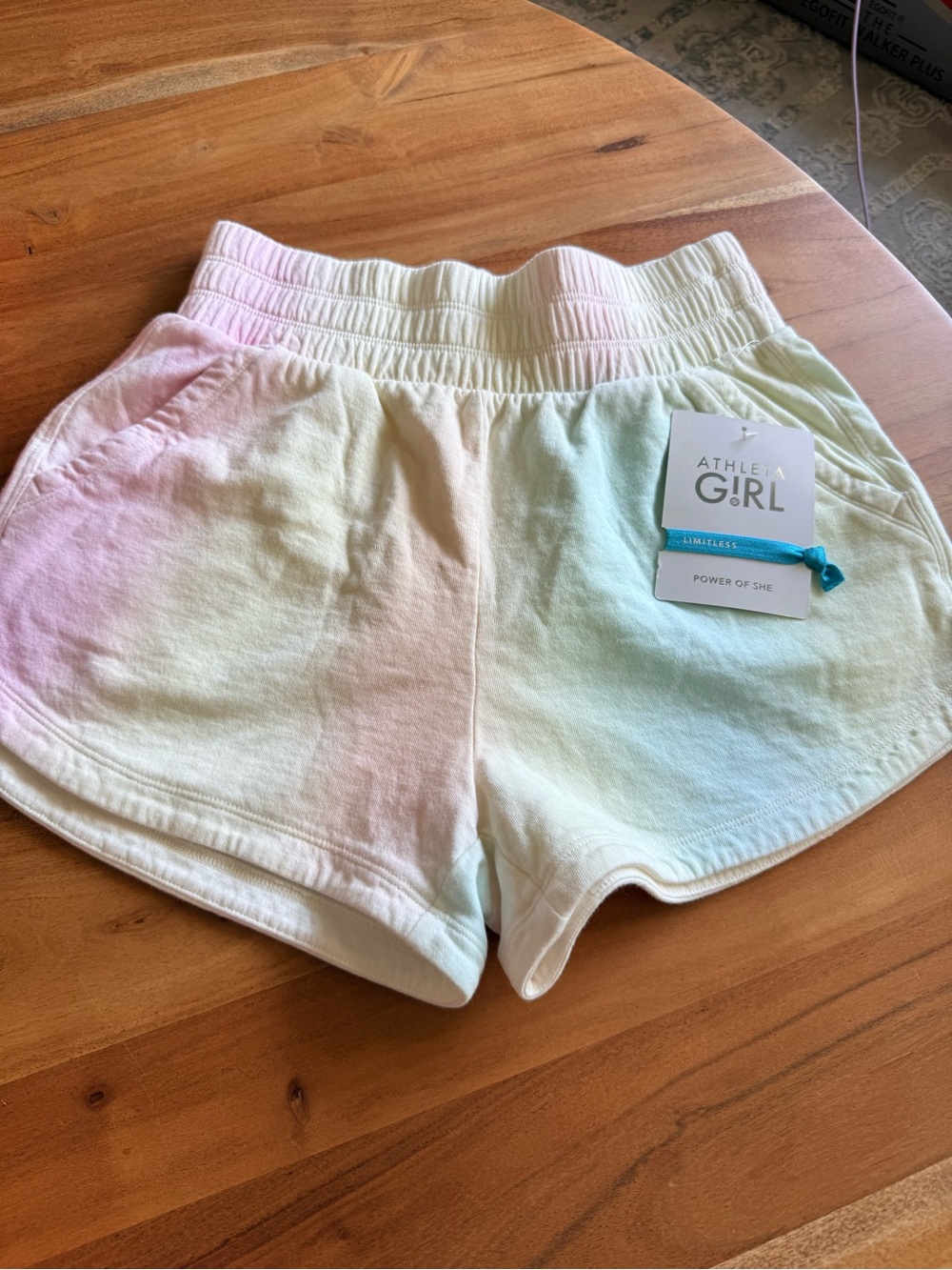 NWT Athleta Girl Sundown Shorts 2.5” - Ombré Pastel Tie-Dye Size 12